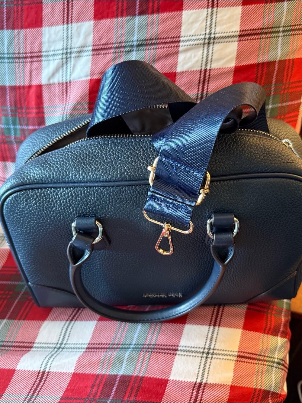 Michael Kors Navy Pebbled Satchel with Removable Strap